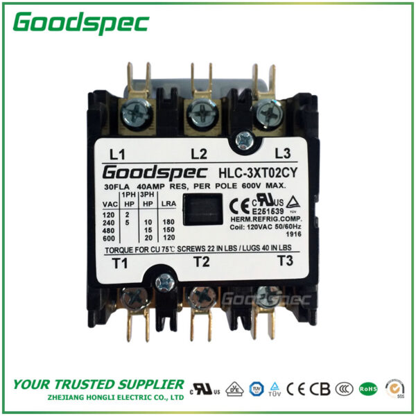 HLC-3XT02CY(3P/30A/120VAC) Definite Purpose Contactor